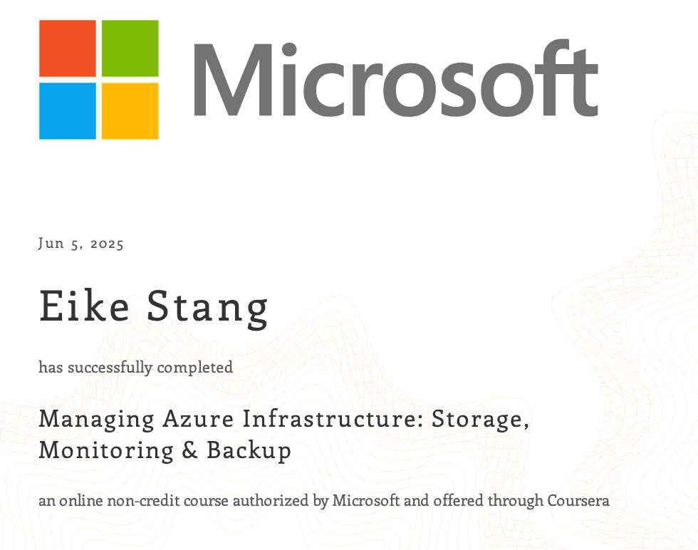 Microsoft Azure Infrastructure Storage Monitoring and Backup certificate