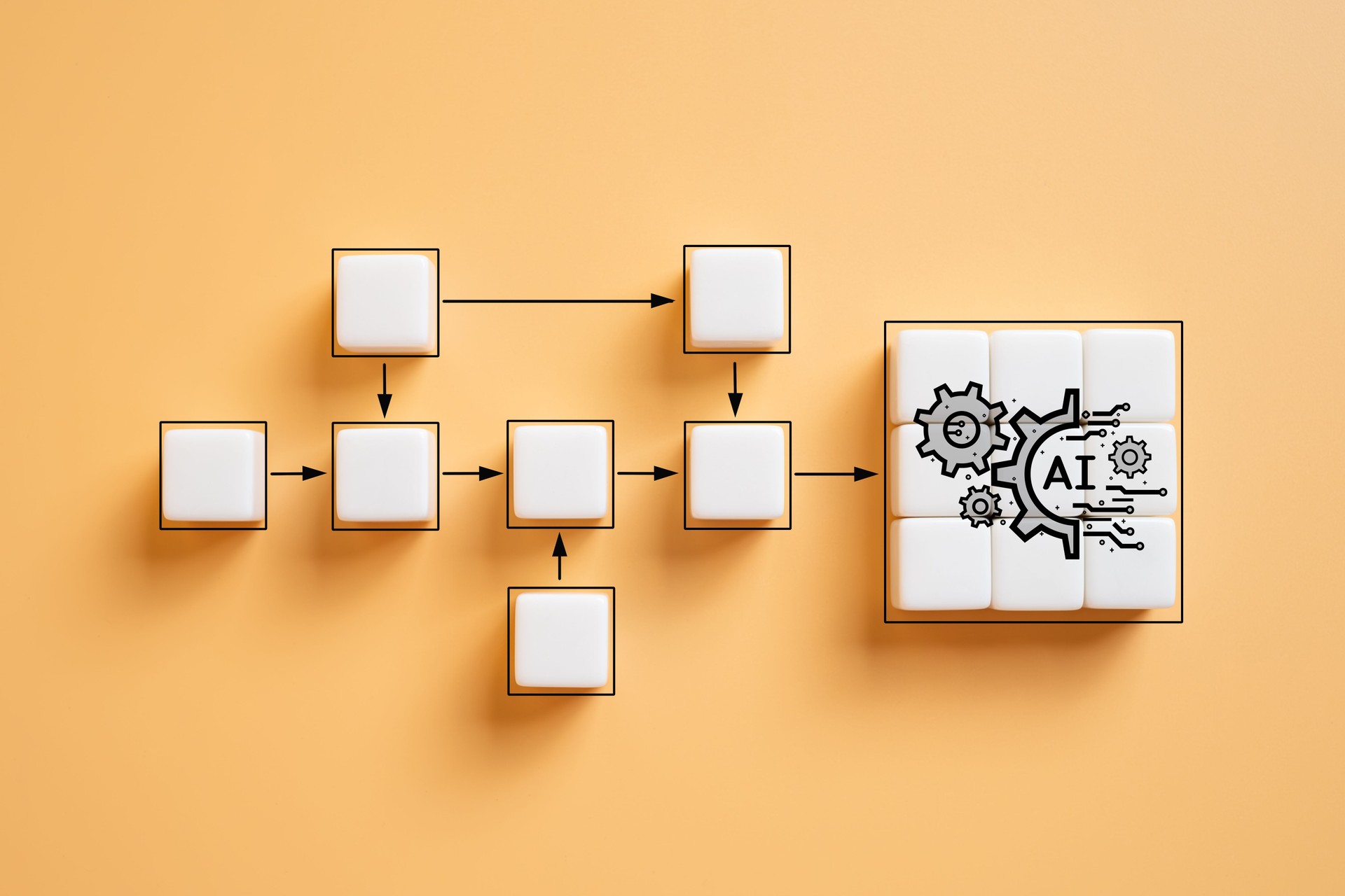 Cube-Block der Workflow- und Prozessautomatisierung rationalisiert für ein effizientes Ergebnis durch den Einsatz von generativer künstlicher Intelligenz KI zur Prozessoptimierung